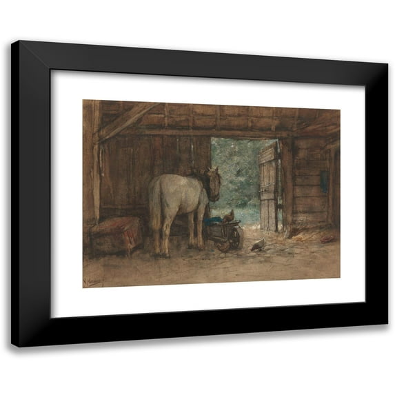 Anton Mauve 18x14 Black Modern Framed Museum Art Print Titled - Horse in a Stable Near an Open Stable Door (C. 1848 - C. 1888)