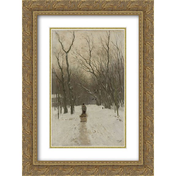 Anton Mauve 2x Matted 20x24 Gold Ornate Framed Art Print 'Winter in de Scheveningse bosjes'