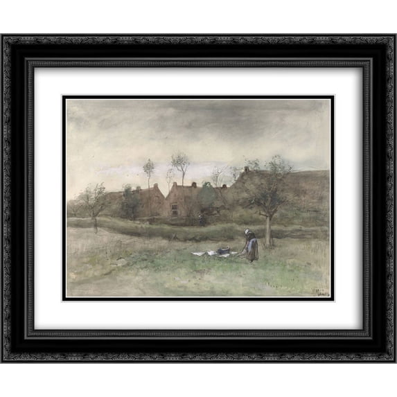 Anton Mauve 2x Matted 24x20 Black Ornate Framed Art Print 'Bleekveldje'