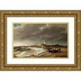 thumbnail image 1 of Anton Melbye 18x13 Gold Ornate Wood Frame and Double Matted Museum Art Print Titled - Fishermen by Their Boats on the Beach, Near Skagen Lighthouse, 1 of 4