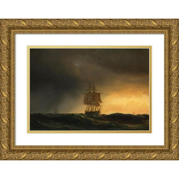 Anton Melbye 18x13 Gold Ornate Wood Frame and Double Matted Museum Art Print Titled - Large Sailor on the High Seas (1850)