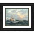 thumbnail image 1 of Anton Melbye 24x19 Black Ornate Framed Double Matted Museum Art Print Titled: A Steamer and Other Ships on the Sea (1845), 1 of 5