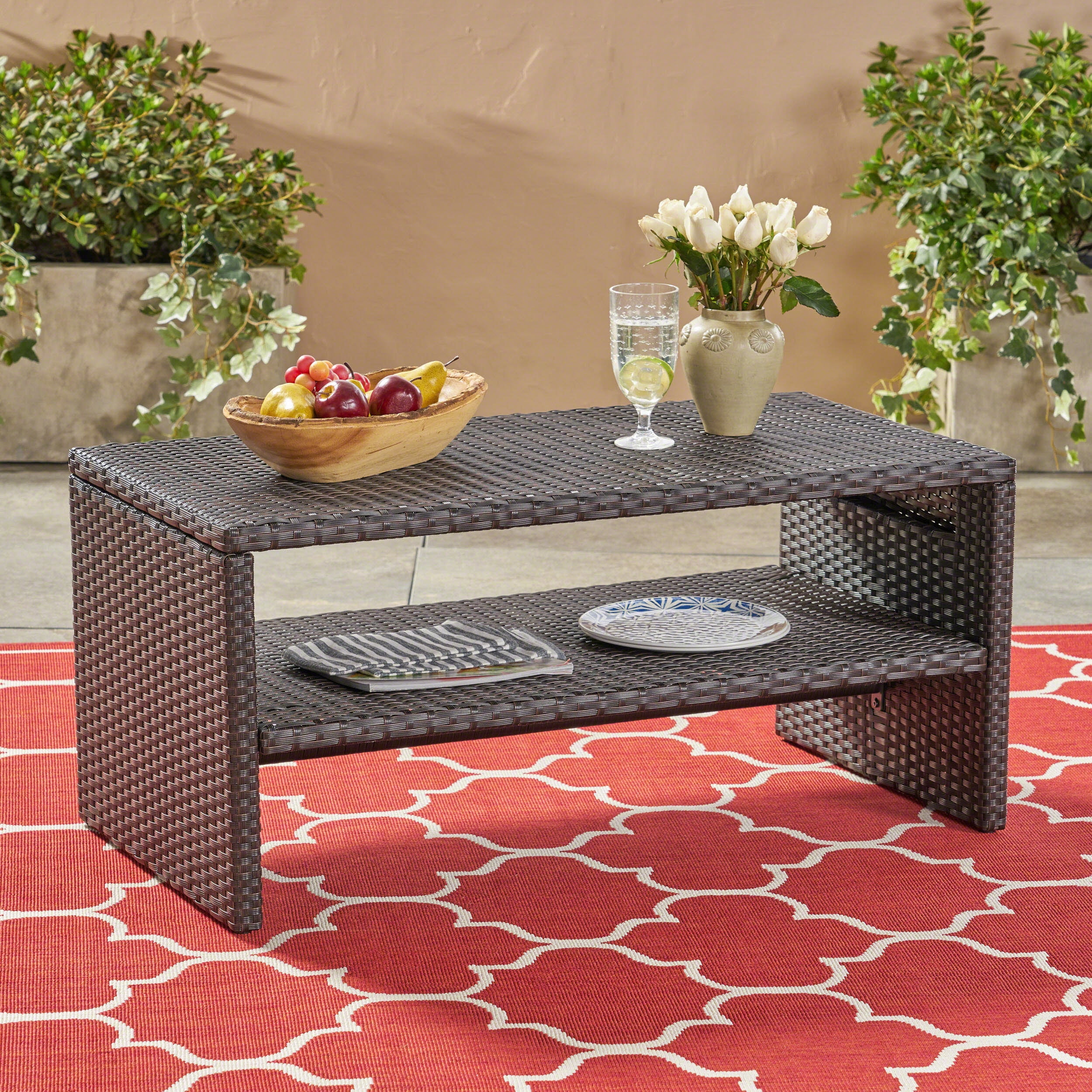 Dark brown wicker coffee cheap table