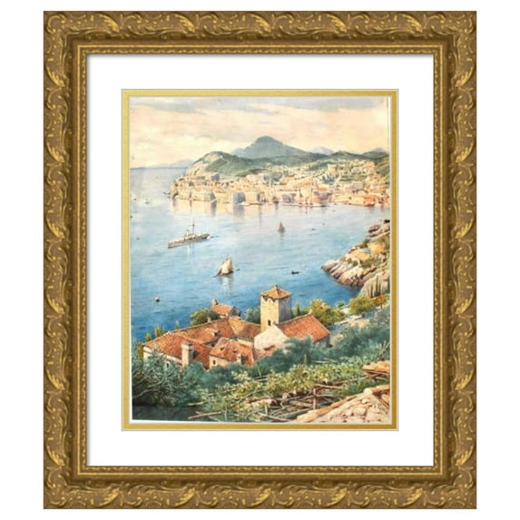 Anton Perko 15x18 Gold Ornate Wood Frame and Double Matted Museum Art Print Titled - A View of Dubrovnik