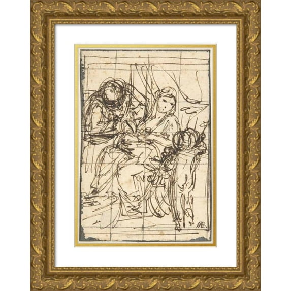 Anton Raphael Mengs 11x14 Gold Ornate Wood Frame and Double Matted Museum Art Print Titled - Holy Family with St. John the Baptist (Mid-18th Century)