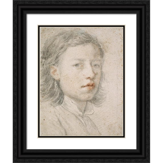 Anton Raphael Mengs 19x24 Black Ornate Framed Double Matted Museum Art Print Titled: Youthful Self-Portrait (1740)