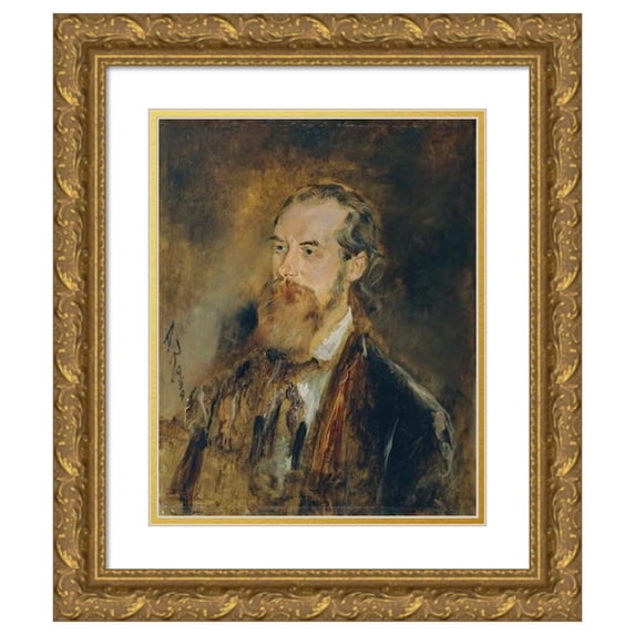 Anton Romako 15x18 Gold Ornate Wood Frame and Double Matted Museum Art Print Titled - The Animal Painter Karl Reichert (1873-1876)