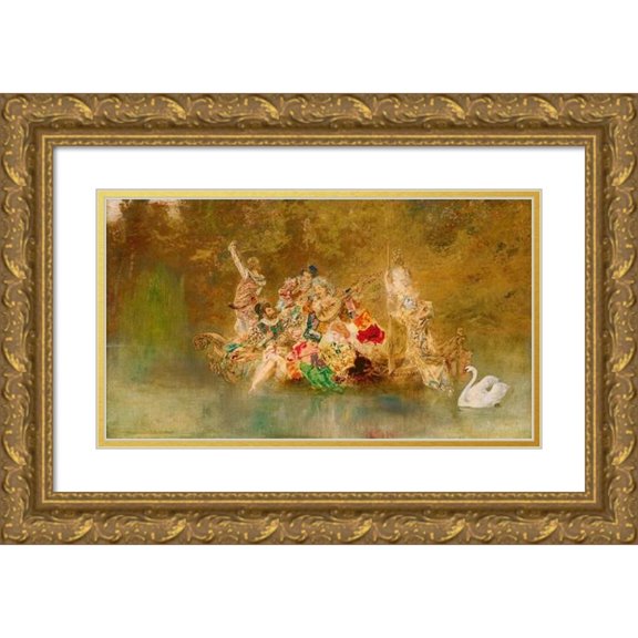 Anton Romako 24x16 Gold Ornate Framed and Double Matted Museum Art Print Titled - Funny Society in a Gondola (1873-1876)