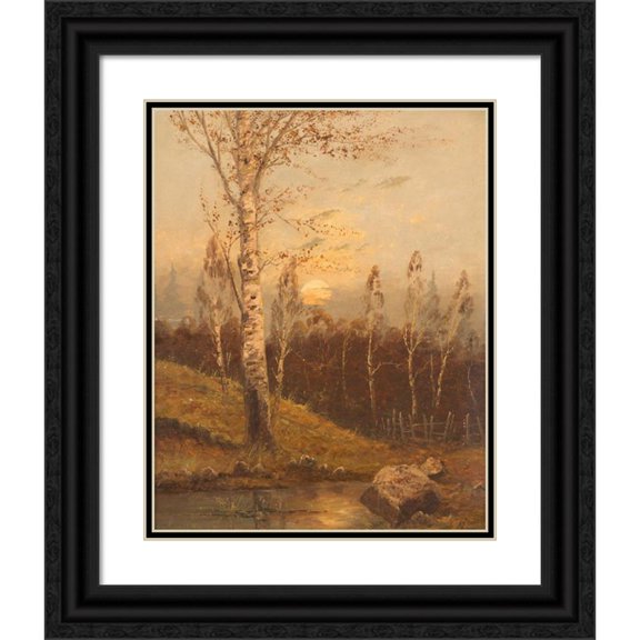 Anton Von Rüdt 20x24 Black Ornate Framed Double Matted Museum Art Print Titled: Birch Forest in the Evening (1902)