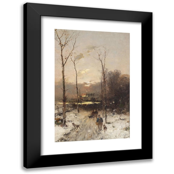 Anton Windmaier 11x14 Black Modern Framed Museum Art Print Titled - Hunter in the Winter Forest