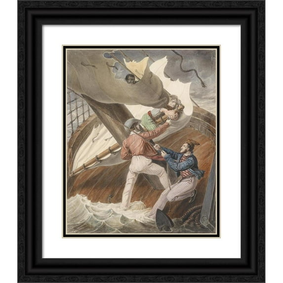 Anton von Perger 20x24 Black Ornate Framed Double Matted Museum Art Print Titled: Ship in the Storm
