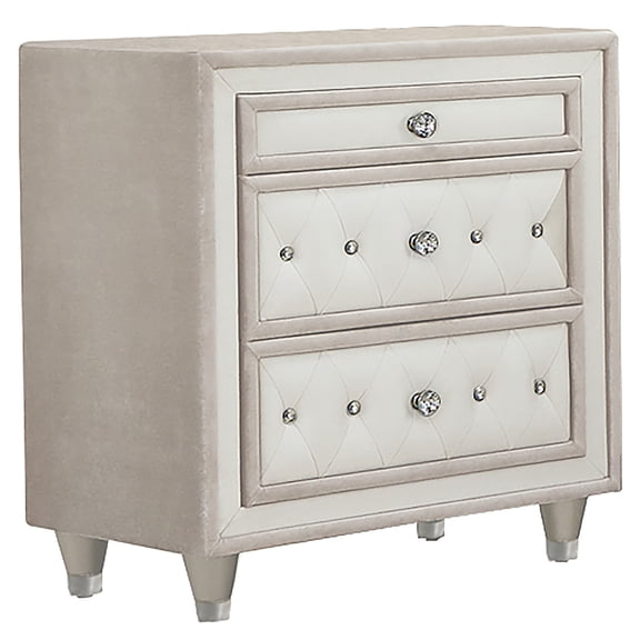 Antonella Upholstered 3-drawer Nightstand Ivory and Camel