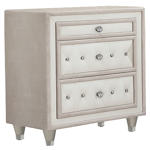 Antonella Upholstered 3-drawer Nightstand Ivory and Camel
