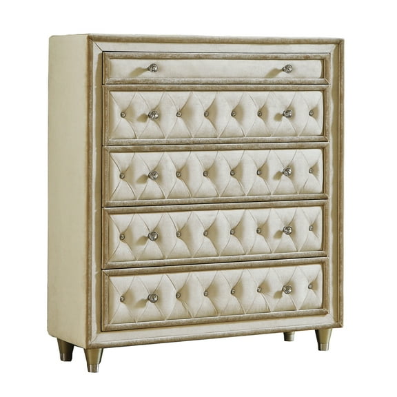 Antonella 5-drawer Upholstered Chest Ivory and Camel