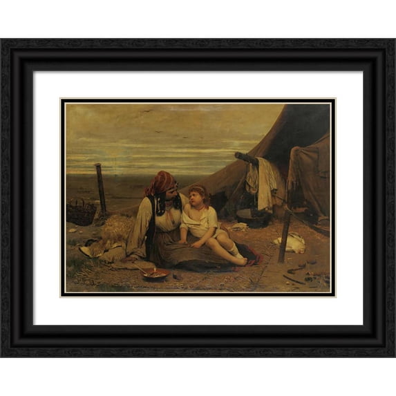 Antoni Kozakiewicz 24x18 Black Ornate Framed Double Matted Museum Art Print Titled: A Gypsy Family