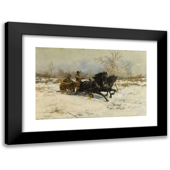 Antoni Piotrowski 14x11 Black Modern Framed Museum Art Print Titled - Winter Landscape with a Horse Drawn Carriage (1883)