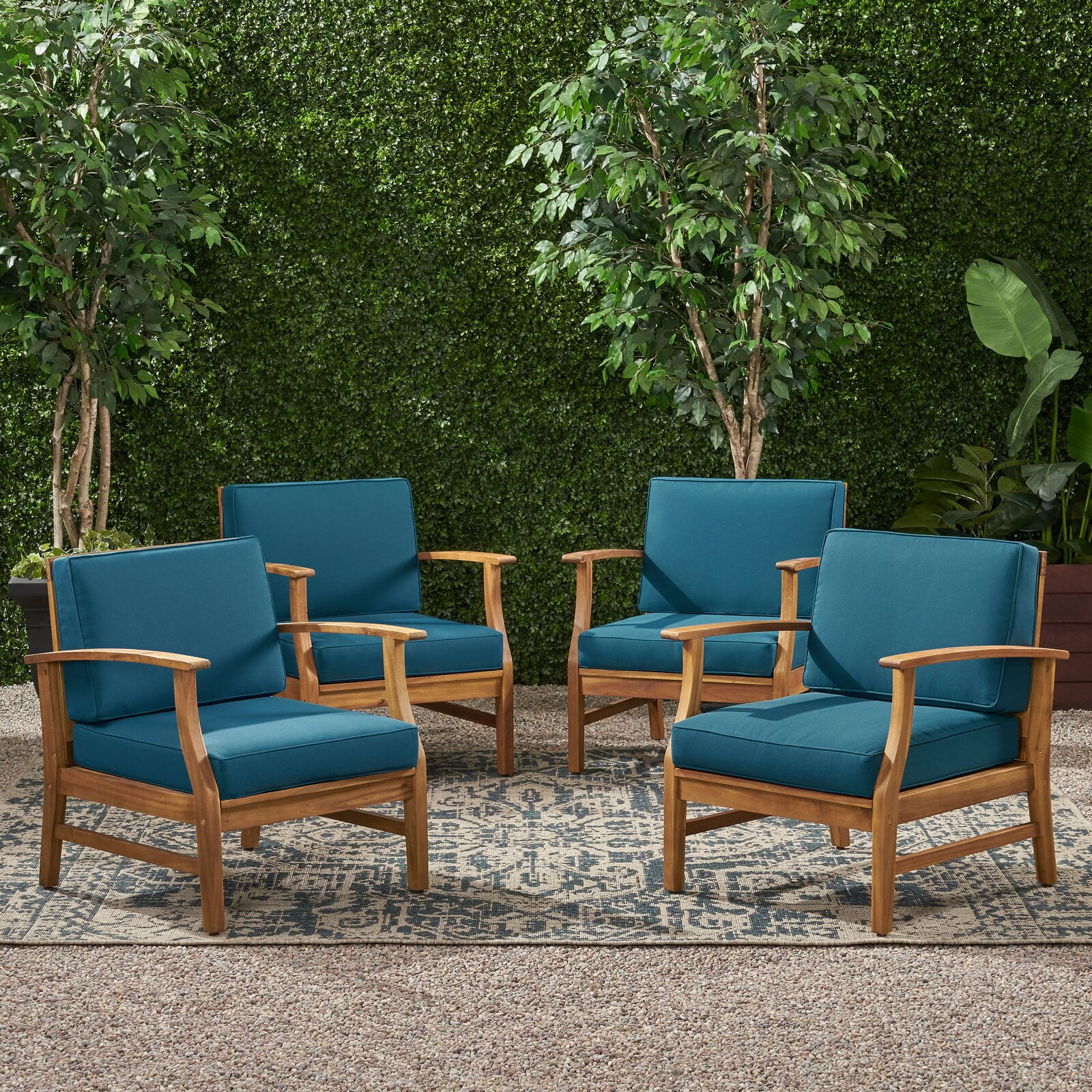 Antonia Modern Outdoor Wood Patio Chair with Cushions Seat Cushion Thickness 4 Overall 32.75 H x 28.5 W x 30 D