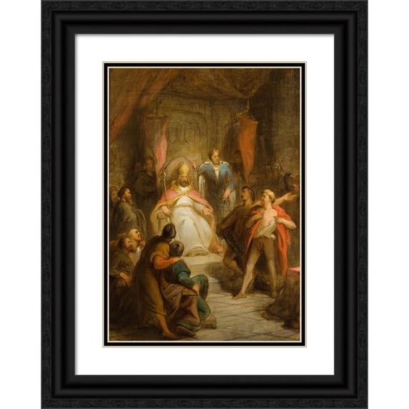 Antonie F. Zürcher 11x14 Black Ornate Wood Framed Double Matted Museum Art Print Titled: De Graaf Van Gelre and Mr Van Amstel in the Dom Chapter of Utrecht, Anno 1227 (1840-1876)