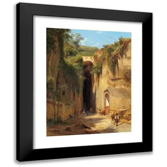 Antonie Sminck Pitloo 12x14 Black Modern Framed Museum Art Print Titled - The Grotto of Posillipo at Naples (1826)