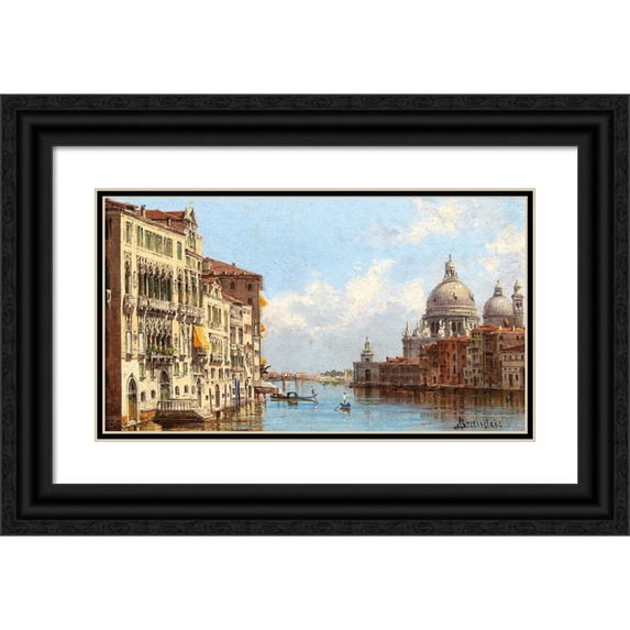 Antonietta Brandeis 14x10 Black Ornate Wood Framed Double Matted Museum Art Print Titled: Venice, a View of the Grand Canal from Santa Maria Della Salute