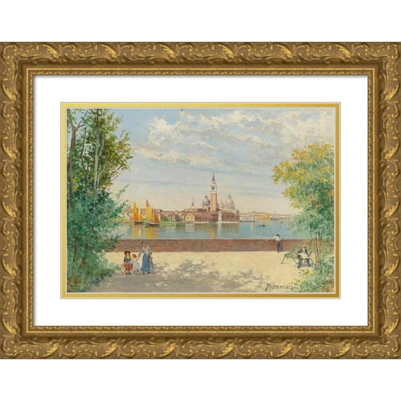 Antonietta Brandeis 18x14 Gold Ornate Wood Frame and Double Matted Museum Art Print Titled - Venice, in View of San Giorgio from the Giardini
