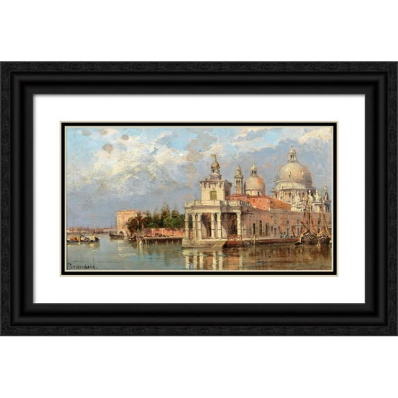 Antonietta Brandeis 24x15 Black Ornate Framed Double Matted Museum Art Print Titled: Venice, Santa Maria Della Salute with Old Dogana