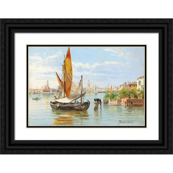Antonietta Brandeis 24x18 Black Ornate Framed Double Matted Museum Art Print Titled: Barche De Pesche, Venice