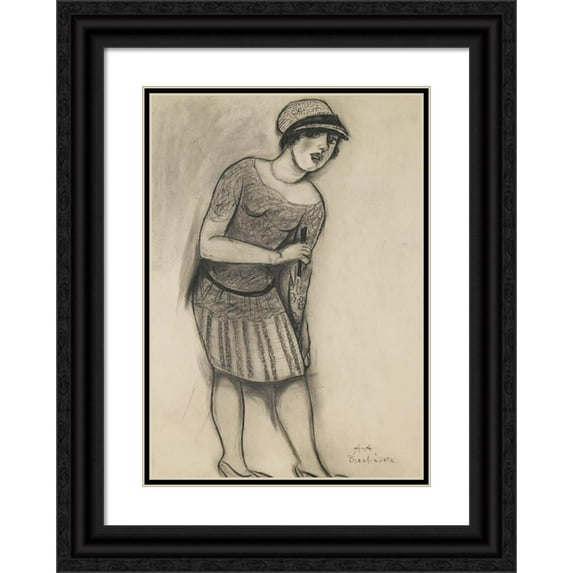 Antonin Procházka 18x24 Black Ornate Framed Double Matted Museum Art Print Titled: Lady with Umbrella