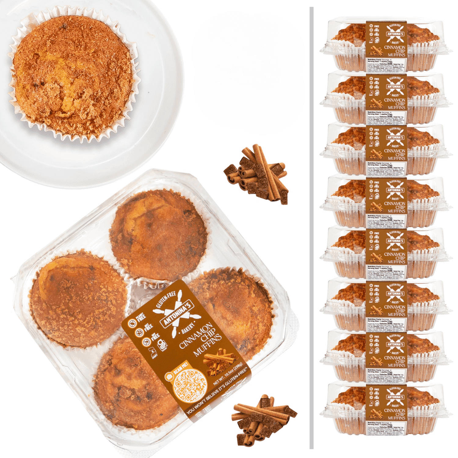Antonina's Gluten-Free Cinnamon Chip Muffins, Certified Gluten-Free, Nut Free, Peanut Free, Soy Free, Eight 4-Packs (32 Muffins)