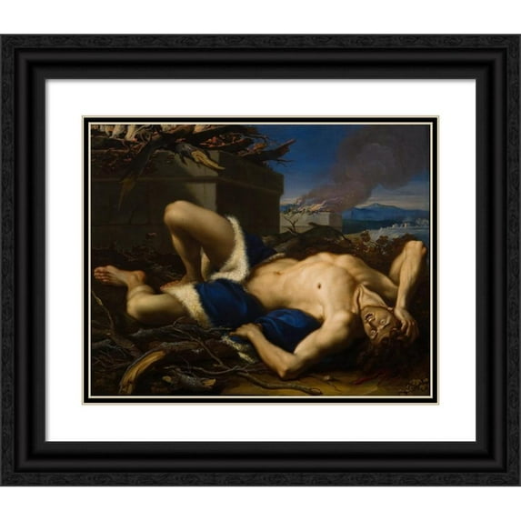 Antonio Balestra 18x15 Black Ornate Wood Framed Double Matted Museum Art Print Titled - The Death of Abel (1701-1704)