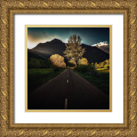 Antonio Cobo, Marco 15x15 Gold Ornate Wood Framed with Double Matting Museum Art Print Titled - Sunset On The Road