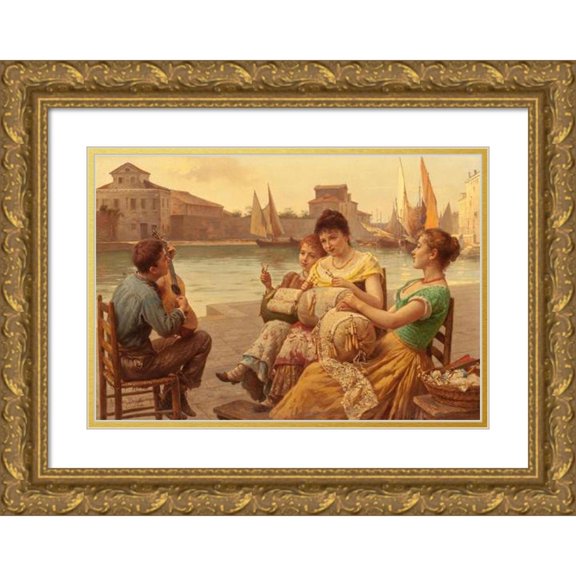 Antonio Ermolao Paoletti 24x17 Gold Ornate Framed and Double Matted Museum Art Print Titled - Venetian Lacemakers