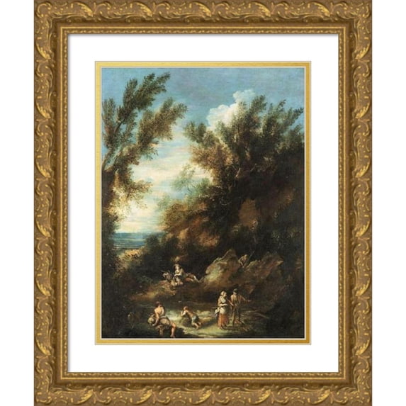 Antonio Francesco Peruzzini 19x24 Gold Ornate Framed and Double Matted Museum Art Print Titled - Landscape with Figures