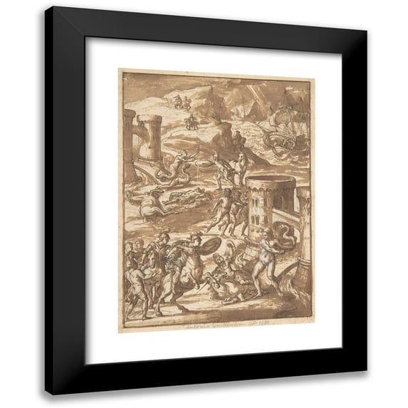 Antonio Gandini 11x14 Black Modern Framed Museum Art Print Titled - Mythological Scene (1602-30)