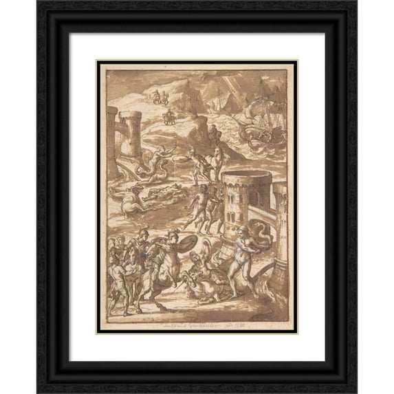 Antonio Gandini 18x24 Black Ornate Framed Double Matted Museum Art Print Titled: Mythological Scene (1602-30)