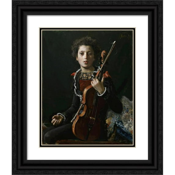 Antonio Mancini 15x18 Black Ornate Wood Framed Double Matted Museum Art Print Titled - Acrobat with Violin