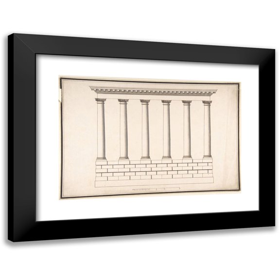 Antonio Maria Visentini 14x11 Black Modern Framed Museum Art Print Titled - Ionic Colonnade (6 Columns) on Rusticated Base (1688-1782)