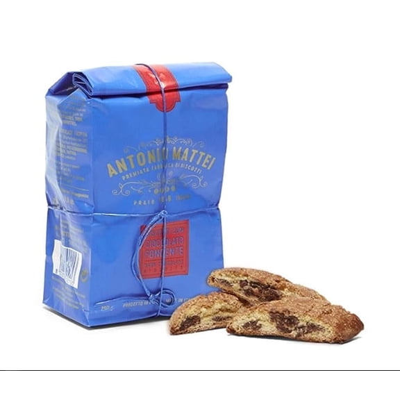 Antonio Mattei Cantuccini with Dark Chocolate, Biscotti with Dark Chocolate chunks, Biscotti di Prato con Cioccolato Fondente, 250g (8.8oz)