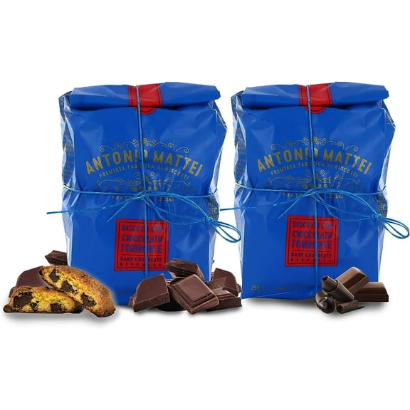 Antonio Mattei Premiata Fabbrica di Biscotti Chocolate Chip Cookies with Dark Chocolate Chunks, Baked in Italy, 250g Bag (Pack of 2)