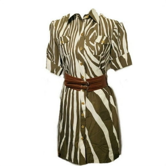 Antonio Melani Olive & White Zebra Animal Print Woman Dress Size 0 No Belt XS
