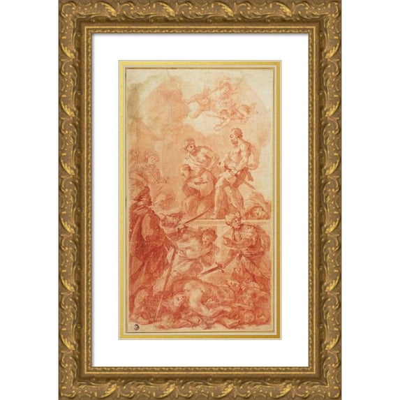 Antonio Molinari 10x14 Gold Ornate Wood Frame and Double Matted Museum Art Print Titled - Martyrdom Scene