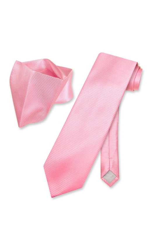 NeckTie Handkerchief Pink w/ Ribbed Lines Men's Neck Tie Set