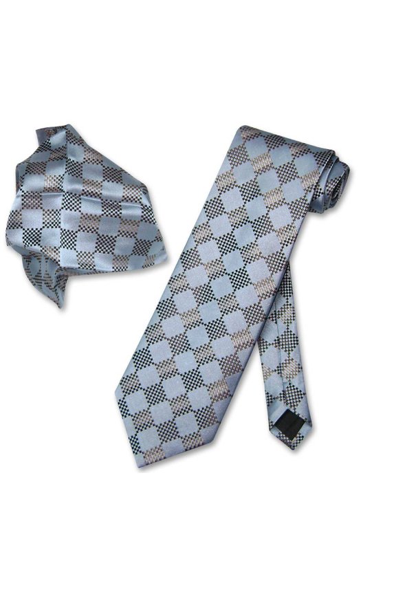 NeckTie Handkerchief Turquoise Blue Brown Design Mens Neck Tie Set
