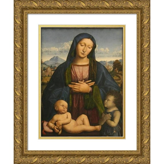 Antonio Rimpatta 14x18 Gold Ornate Wood Frame and Double Matted Museum Art Print Titled - Madonna and Child with the Infant Saint John the Baptist (Early 16th Century)