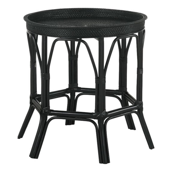 Antonio Round Rattan Tray Top Accent Table Black
