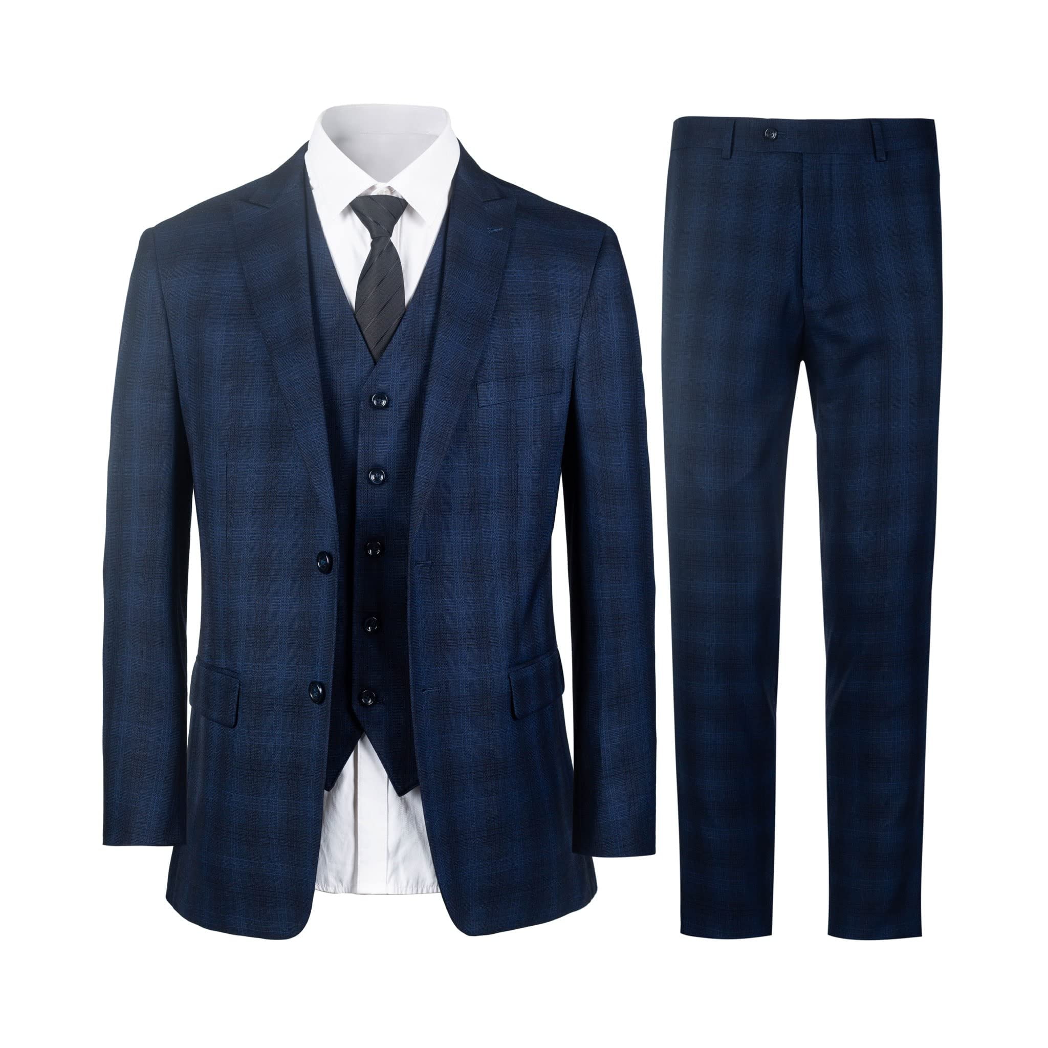 Men's Plaid Suit with Buttoned Belt