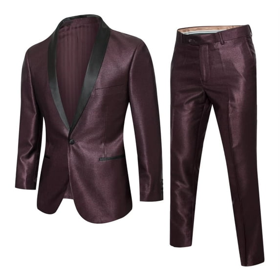 Antonio Uomo Men’s Suit Set – Slim Fit 2 Piece Tuxedo Blazer Solid One Button Jacket Pants Formal Business Wedding Party Prom Elegant Dress Suits Maroon 36
