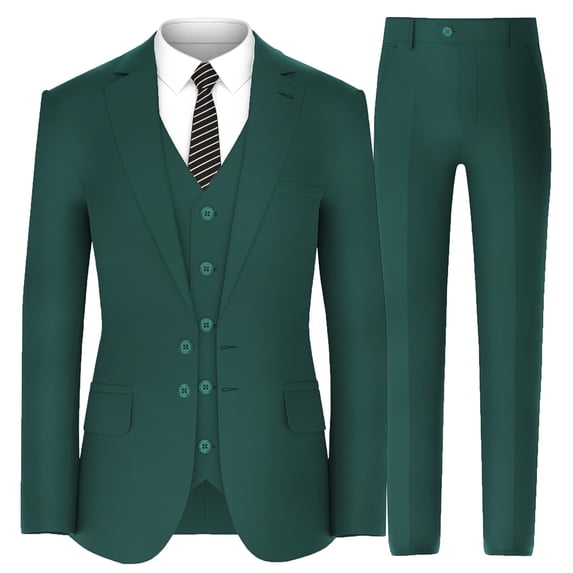 Antonio Uomo Men’s Suit Set – Slim Fit 3 Piece Blazer 2 Button Jacket Vest Pants for Formal Business Wedding Party Prom Solid Dress Suits Dark Green M