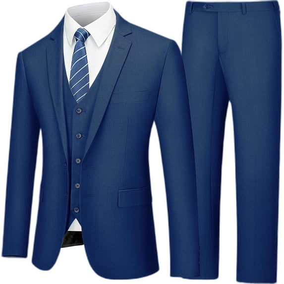 Antonio Uomo Men’s Suit Set – Slim Fit 3 Piece Blazer 2 Button Jacket Vest Pants for Formal Business Wedding Party Prom Solid Dress Suits Indigo L