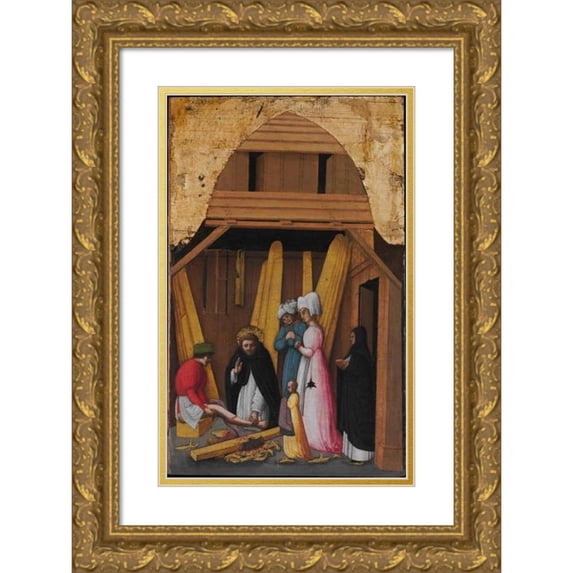 Antonio Vivarini 13x18 Gold Ornate Wood Frame and Double Matted Museum Art Print Titled - Saint Peter Martyr Healing the Leg of a Young Man (ca. 1450)